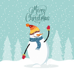Flat design Christmas card with happy snowman