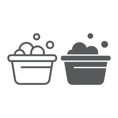 Laundry bucket line and glyph icon, clean and wash, basin with foam sign, vector graphics, a linear pattern on a white background.