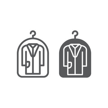 Cover for clothes line and glyph icon, laundry and protection, dry cleaning sign, vector graphics, a linear pattern on a white background.