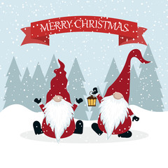 Christmas card with funny gnomes