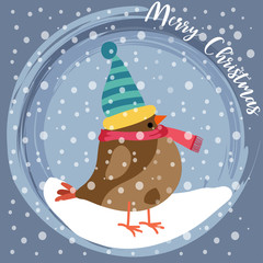Christmas card with dressed bird