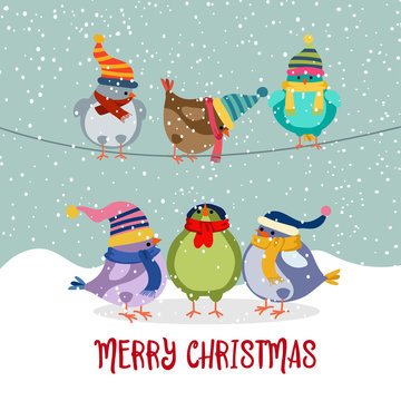 Cute Christmas card with birds