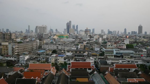 Bangkok evening skyline as seen from Wat Paket (Golden Mountain) in Bangkok, Thailand