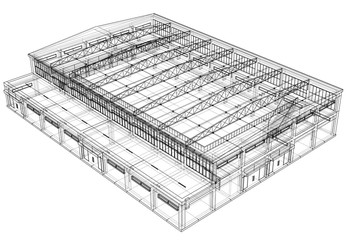 Warehouse sketch. 3d illustration