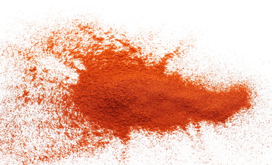 Pile of red paprika powder isolated on white background