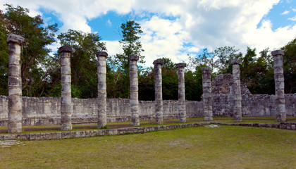 Hall of the Thousand Pillars - Columns at Chichen Itza, Mexico..