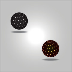 Two planets with connection web pattern monochrome and yellow tones