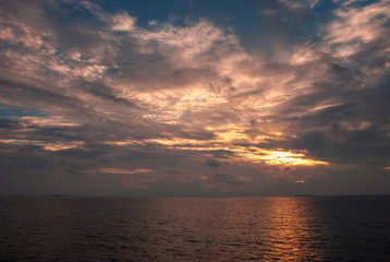Sunset over the stunning islands of the Maldives in the Indian Ocean