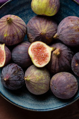 Ripe figs on plate above