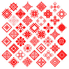 Red ethnic Slavic pattern on white background