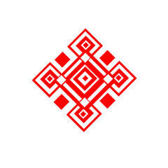 Red the ethnic element of the Slavic pattern on a white background