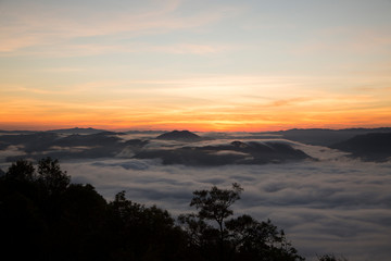 Fototapeta na wymiar Doi Puico, Sobmei, Maehongsorn, Thailand. Moring sea of mist all round. Beautiful morning scene at top of the mountain.