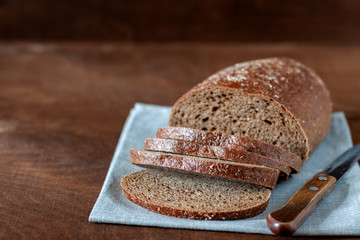 Freshly baked homemade bread is on the table