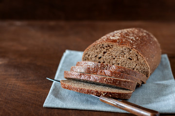 Freshly baked homemade bread is on the table