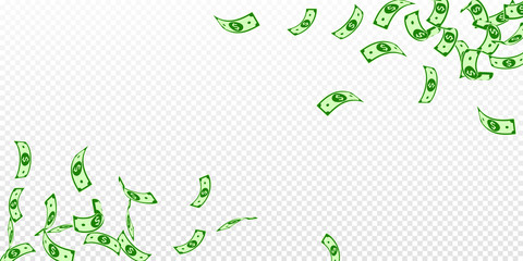 American dollar notes falling. Floating USD bills 