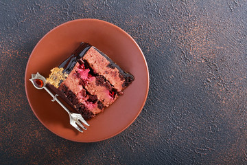 Chocolate cherry layered cake slice