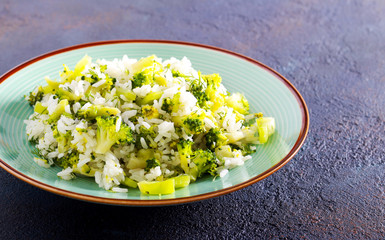 Rice, broccoli and pepper dish