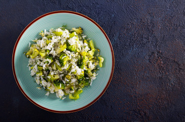 Rice, broccoli and pepper dish