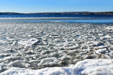 Russia. Southern Ural, Chelyabinsk region,  lake Uvildy in sunny frosty day