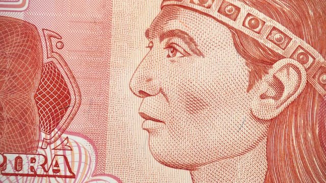 Lempira face on Honduras currency 1 lempira (2010) banknote rotating, Honduran money close up. 4K UHD video footage
