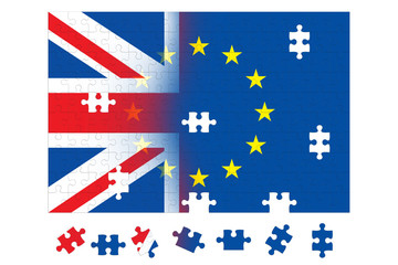 Flags of the United Kingdom and the European Union in a Jigsaw Puzzle