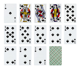 Set of spades playing cards isolated on white