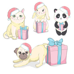 Pets face, dog, cat, and rabbit