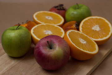 fresh fruits on wooden table