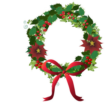 christmas wreath with ribbon and bow