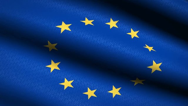 European Union Flag Waving Textile Textured Background. Seamless Loop Animation. Full Screen. Slow motion. 4K Video Footage