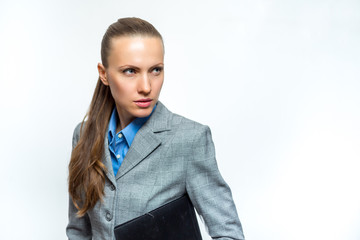 Business girl in suit with documents