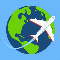 Planet Earth (Globe) with an Airplane Flying Around Vector