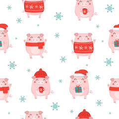Seamless pattern for New 2019 Year with cute pigs