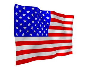 Fototapeta premium Waving flag of the United States of America. Stars and Stripes. State symbol of the USA. 3D illustration