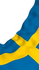 The flag of Sweden. Official state symbol of the Kingdom of Sweden. A blue field with a yellow Scandinavian cross that extends to the edges of the flag. 3d illustration