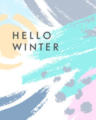 Trendy winter poster with hand drawn shapes and textures in soft pastel colors.Unique graphic design perfect for prints,flyers,banners,invitations,special offer and more.Modern vector illustration.