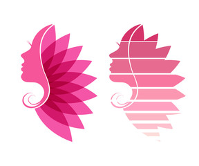 Woman, beauty icon, pink profile on white background