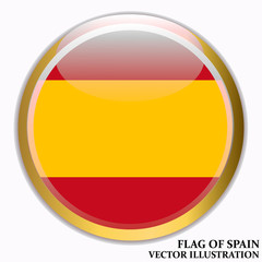 Happy Spain day background. Bright background with flag of Spain. Bright button with flag. Vector illustration.