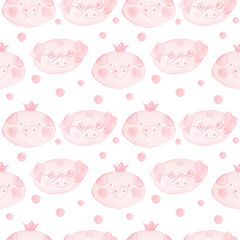 Fototapeta premium Seamless pattern with cartoon pigs. 2019 Chinese New Year of the Pig.