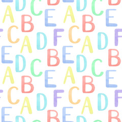 Seamless pattern with colorful letters. Hand drawn. Isolated on white. Color of background can be changed