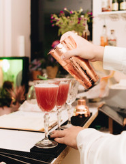 Preparing of drinks in bar