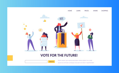 Voting Elections Landing Page Template. Business People Characters Political Meeting Concept for Website or Web Page. Easy Edit. Vector illustration