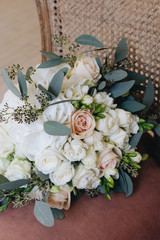 Beautiful bouquet with pink and white tender flowers