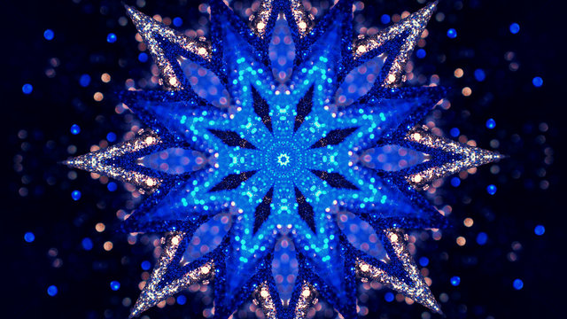 Fractal Noise and Kaleidoscopic. Pattern made with Particle System. mirror prism creating toy effect, with shimmering lights and fast changing mandala shapes - Powered by Adobe