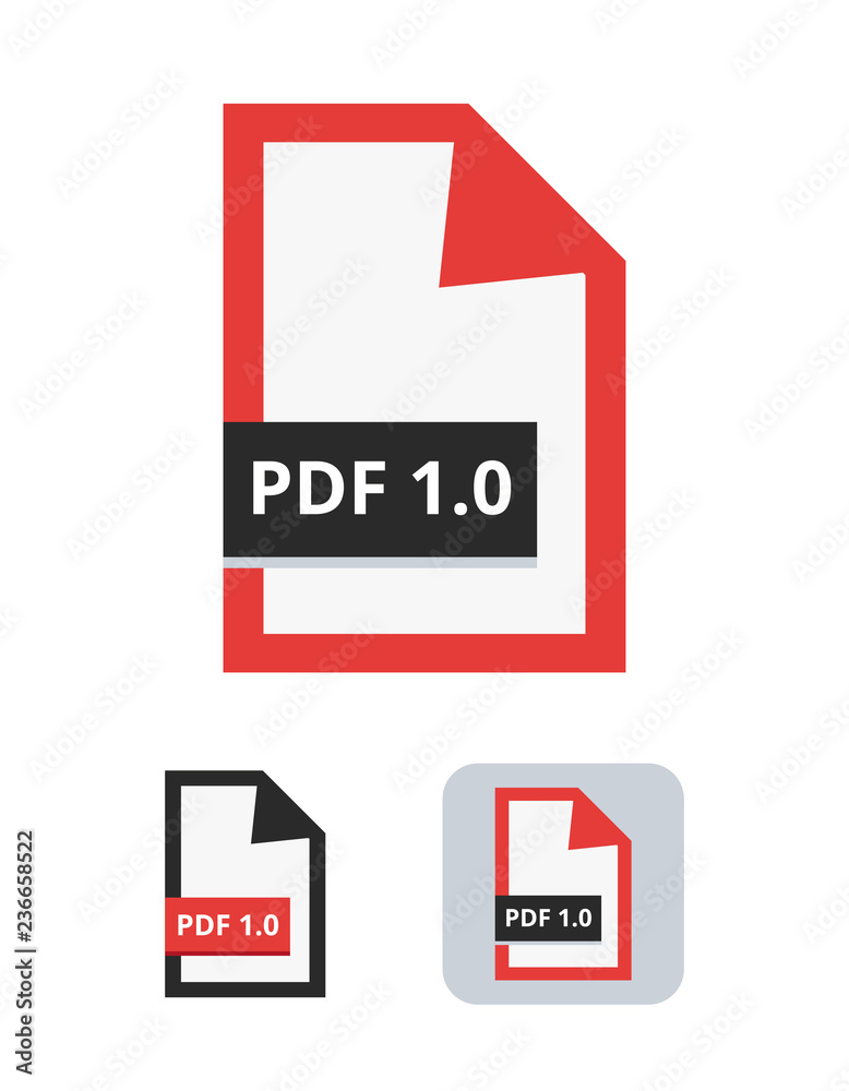 Poster Pdf file version 1.0 flat vector icon. First PDF format. Symbol of portable document file for web and print isolated on a white background.