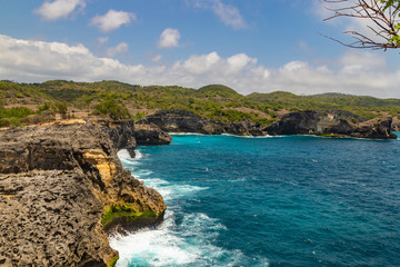 Waves at coast of the Nusa Penida island and Manta bay point near Broken beach. Indonesia.