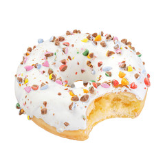 Bitten donut with chocolate chips
