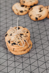 Delicious homemade chocolate crisp cookies on cloth
