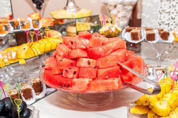 pieces of watermelon sorted on the plate