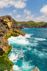 Waves at coast of the Nusa Penida island and Manta bay point near Broken beach. Indonesia.